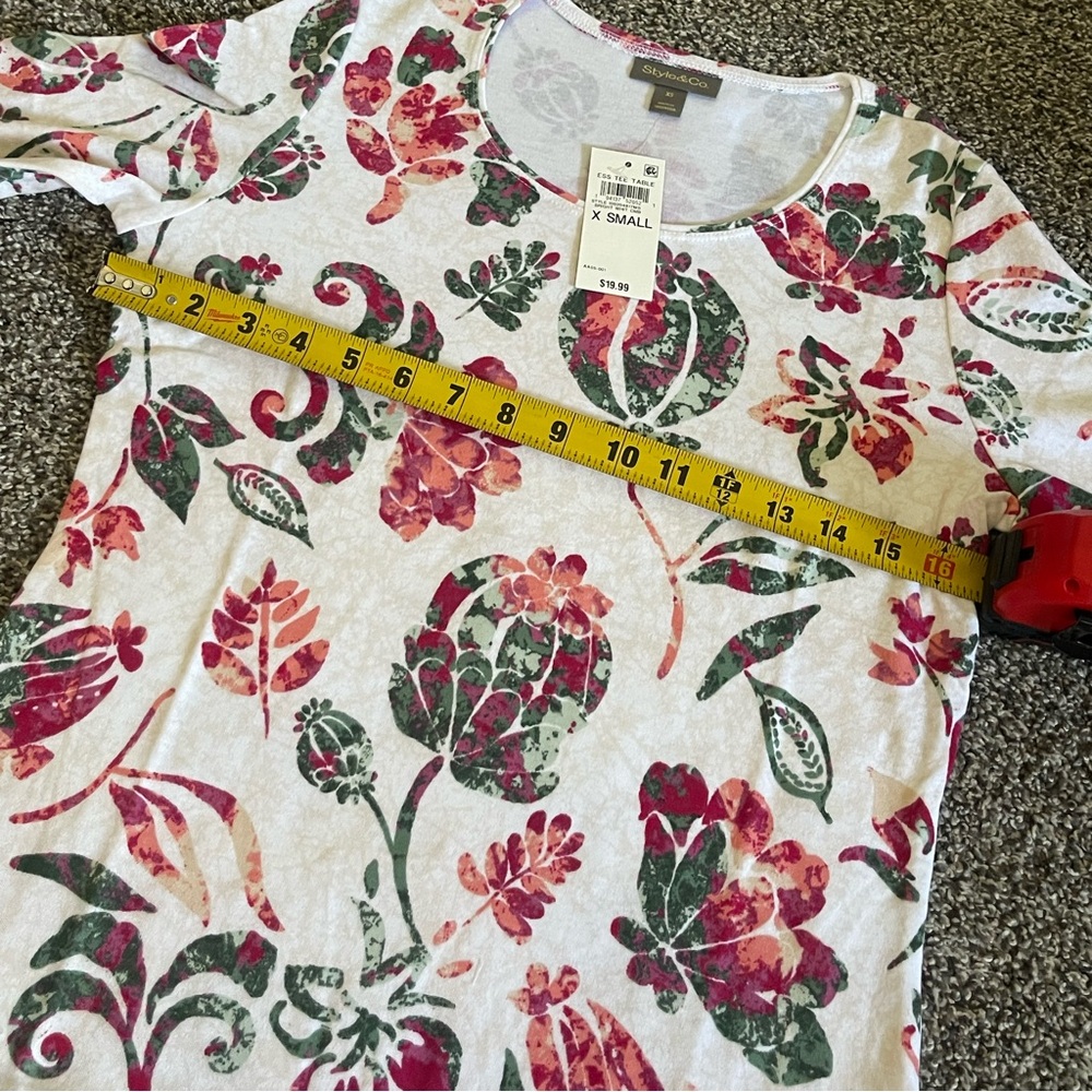 New Style & Co Printed White with fall tones Scoop-Neck Knit Long Sleeve Top XS - Picture 8 of 12